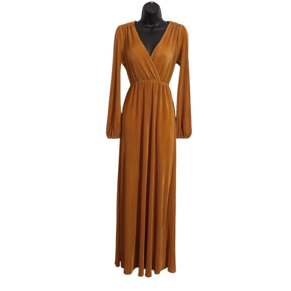 EUC Baltic Born Venus pleated maxi dress, gold mustard, size Xsmall